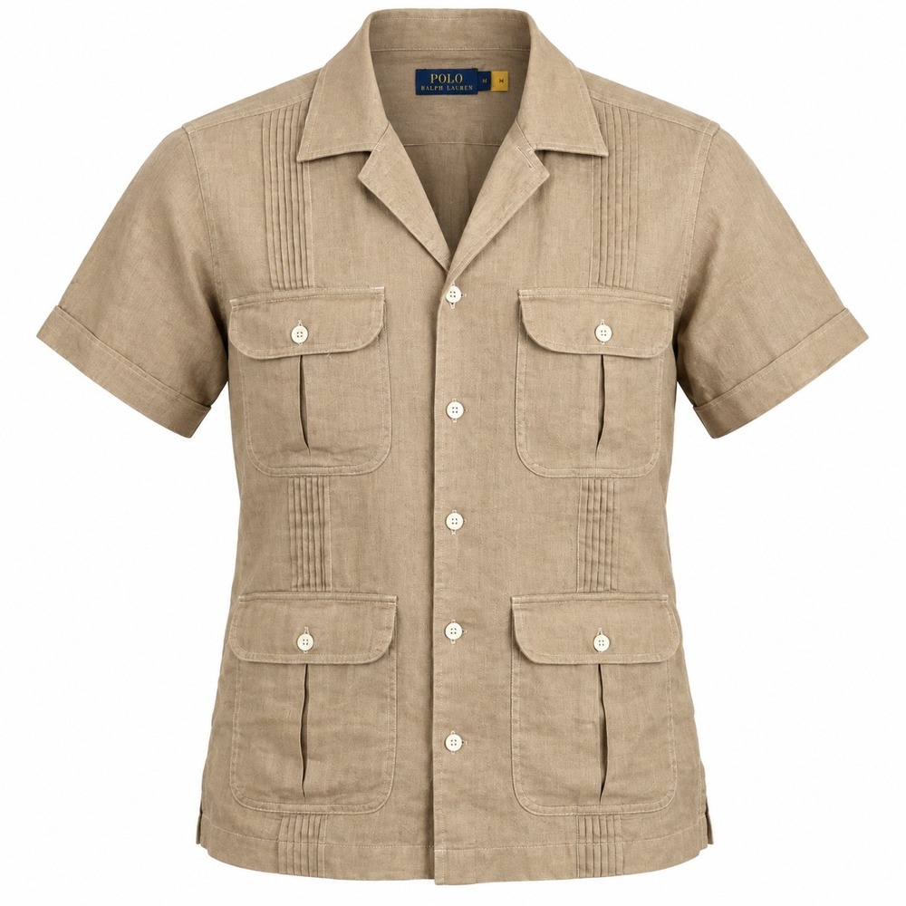 Polo Ralph Lauren Womens Shirt Sz 12 %100 Linen Pintuck Safari Resort Utility